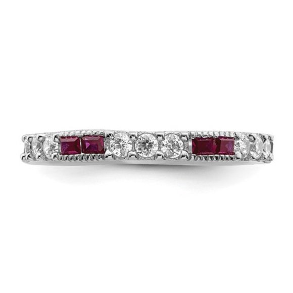 Sterling Silver Rhodium-plated Created Ruby and Round CZ Band Ring - Picture 3 of 5
